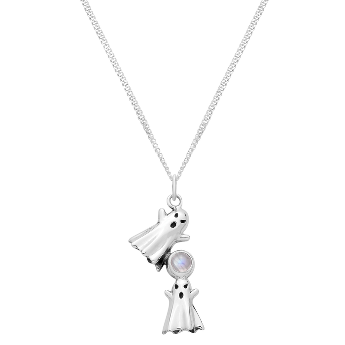 Sterling silver ghost moonstone spooky necklace gothic alternative Halloween jewellery