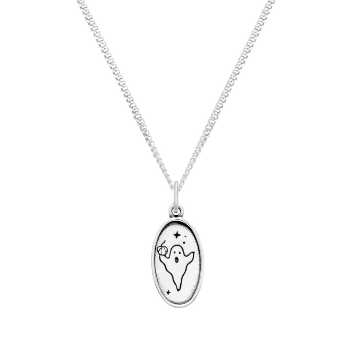 Sterling silver ghost pumpkin necklace spooky Halloween gothic alternative jewellery