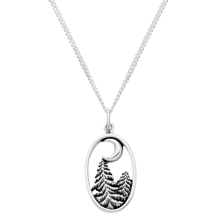 Sterling silver winter scene Christmas forest necklace